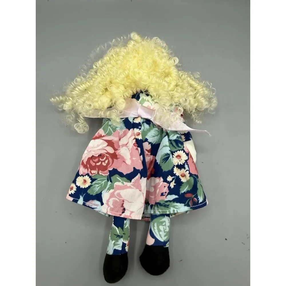 Hamilton Collection Cloth Doll Blonde Curly Hair Floral Dress 10” Vintage